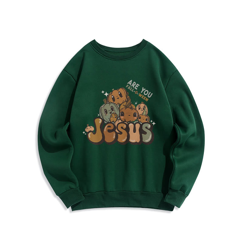 Christianartworkshop Verspieltes Kürbisdesign mit „Jesus“-Aufdruck, Fleecegefüttertes Polyester-Sweatshirt - Grün - 2XL - image 3