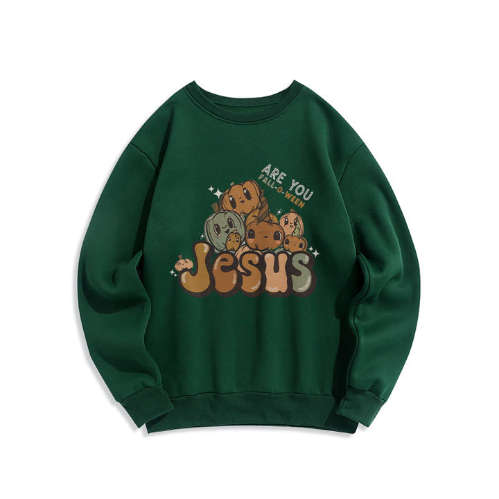 Christianartworkshop Verspieltes Kürbisdesign mit „Jesus“-Aufdruck, Fleecegefüttertes Polyester-Sweatshirt - Grün - 2XL - image 3