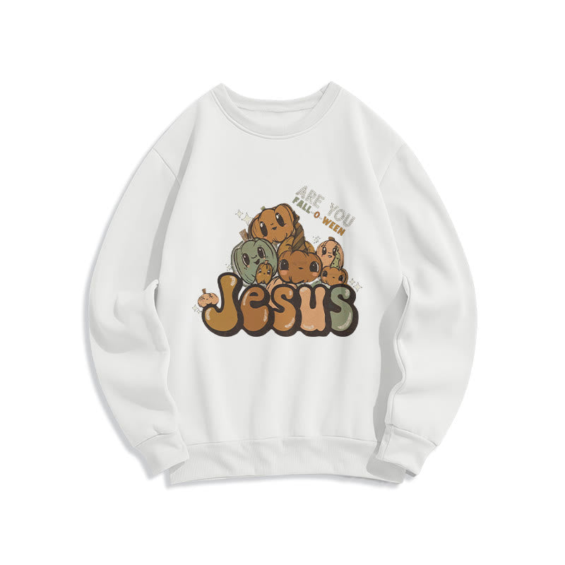 Christianartworkshop Verspieltes Kürbisdesign mit „Jesus“-Aufdruck, Fleecegefüttertes Polyester-Sweatshirt - Weiß - 2XL - image 6