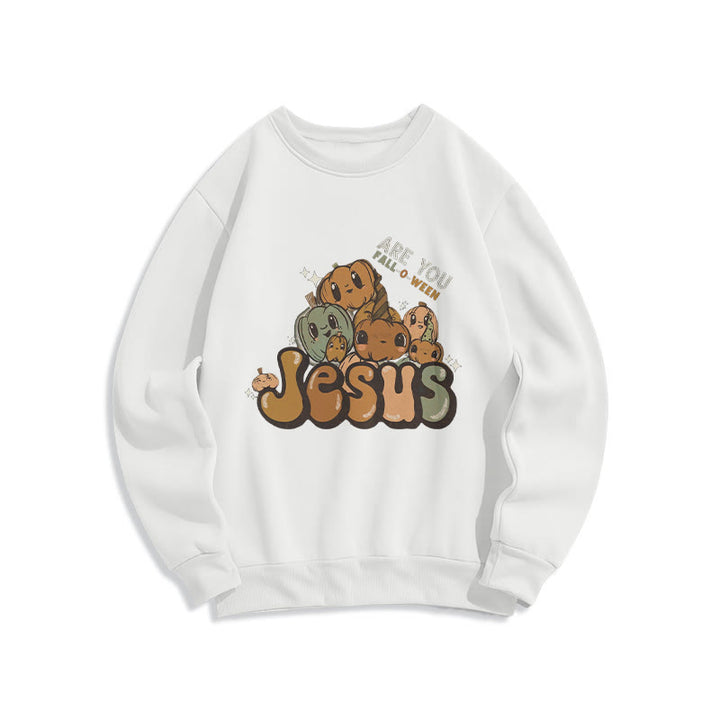 Christianartworkshop Verspieltes Kürbisdesign mit „Jesus“-Aufdruck, Fleecegefüttertes Polyester-Sweatshirt - Weiß - 2XL - image 6
