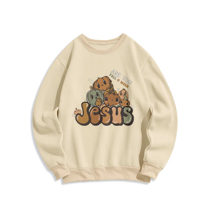 Christianartworkshop Verspieltes Kürbisdesign mit „Jesus“-Aufdruck, Fleecegefüttertes Polyester-Sweatshirt - Gelb - 2XL - image 2