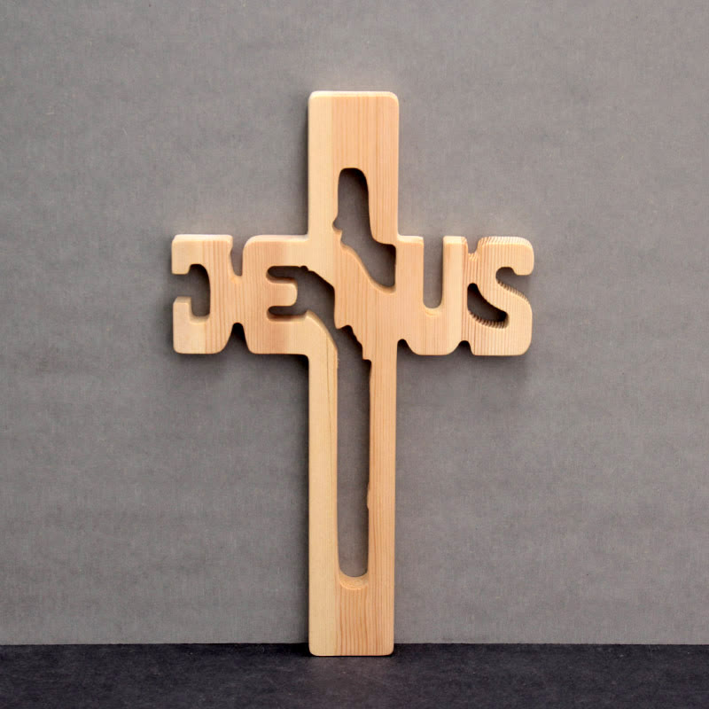 Christianartworkshop Jesus-Silhouette-Kreuz aus Kiefernholz mit hohl geschnitztem Design - image 1