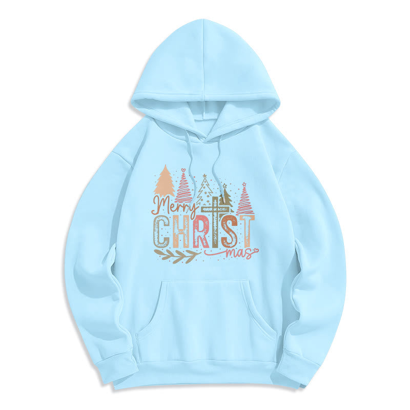 Christianartworkshop Fröhliche Weihnachten – Fleecegefütterter Polyester-Hoodie mit religiösem Kreuz- und Baummotiv - Blau - 2XL - image 4
