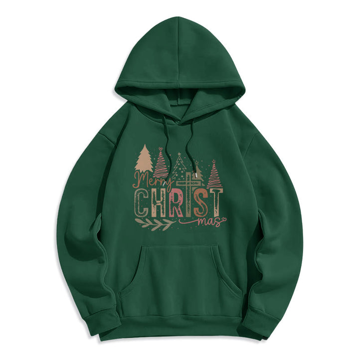 Christianartworkshop Fröhliche Weihnachten – Fleecegefütterter Polyester-Hoodie mit religiösem Kreuz- und Baummotiv - Grün - 2XL - image 3