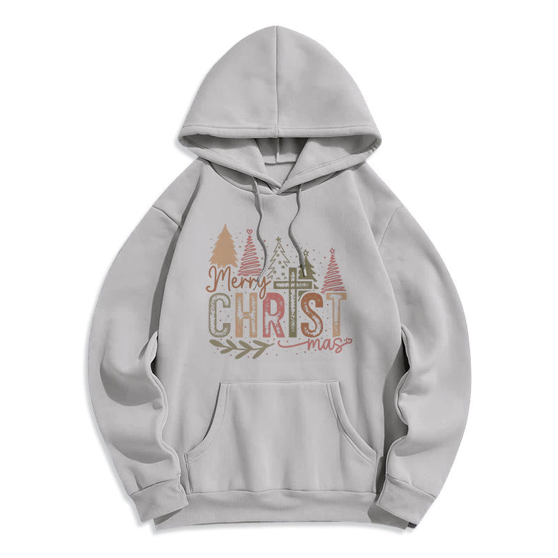 Christianartworkshop Fröhliche Weihnachten – Fleecegefütterter Polyester-Hoodie mit religiösem Kreuz- und Baummotiv - Grau - 2XL - image 6