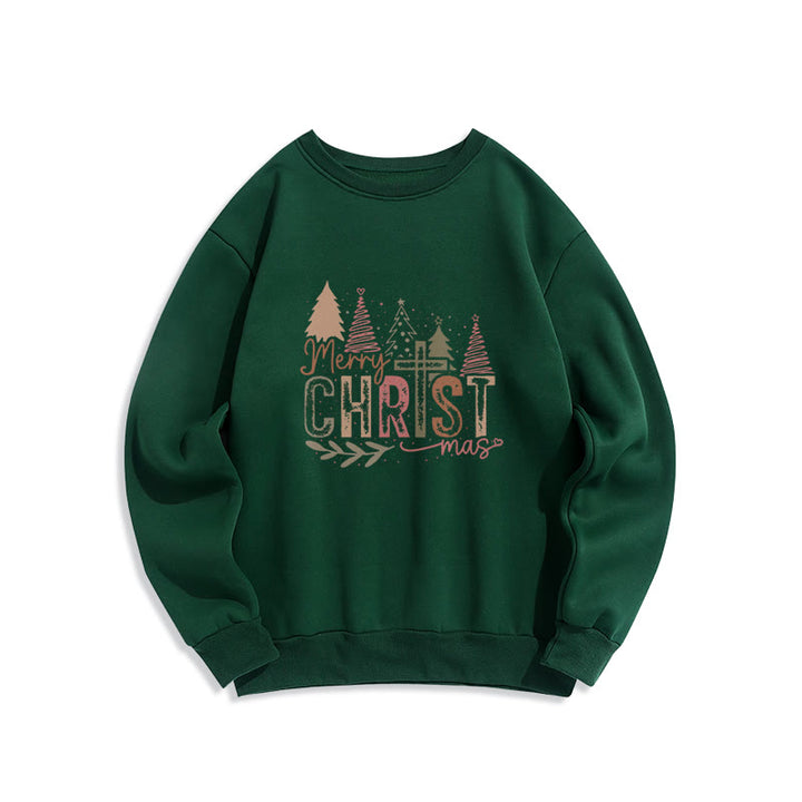 Christianartworkshop Sweatshirt mit religiösem Kreuz- und Baum-Design „Merry Christmas“ aus Polyester mit Fleecefutter - Grün - 2XL - image 3