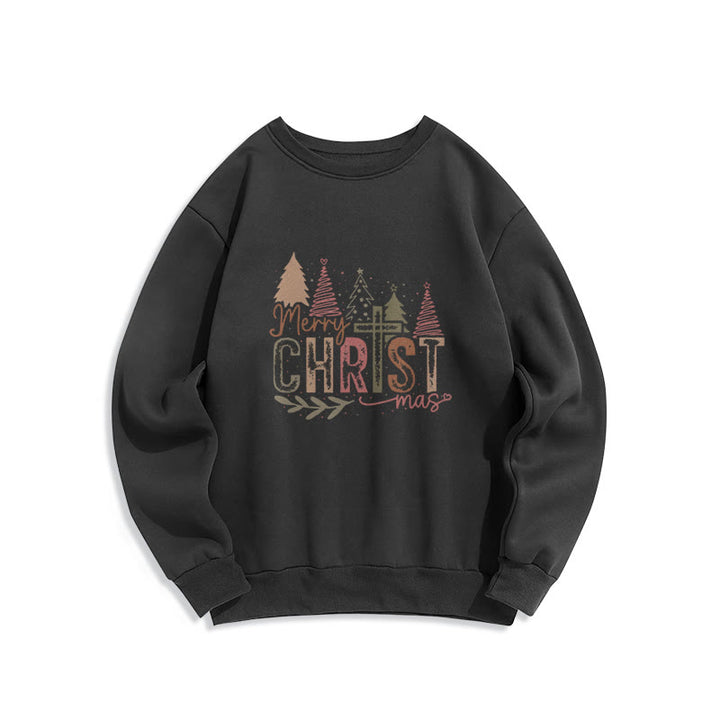 Christianartworkshop Fröhliche Weihnachten Religiöses Kreuz- und Baumdesign Fleecegefüttertes Polyester-Sweatshirt - Schwarz - 2XL - image 4