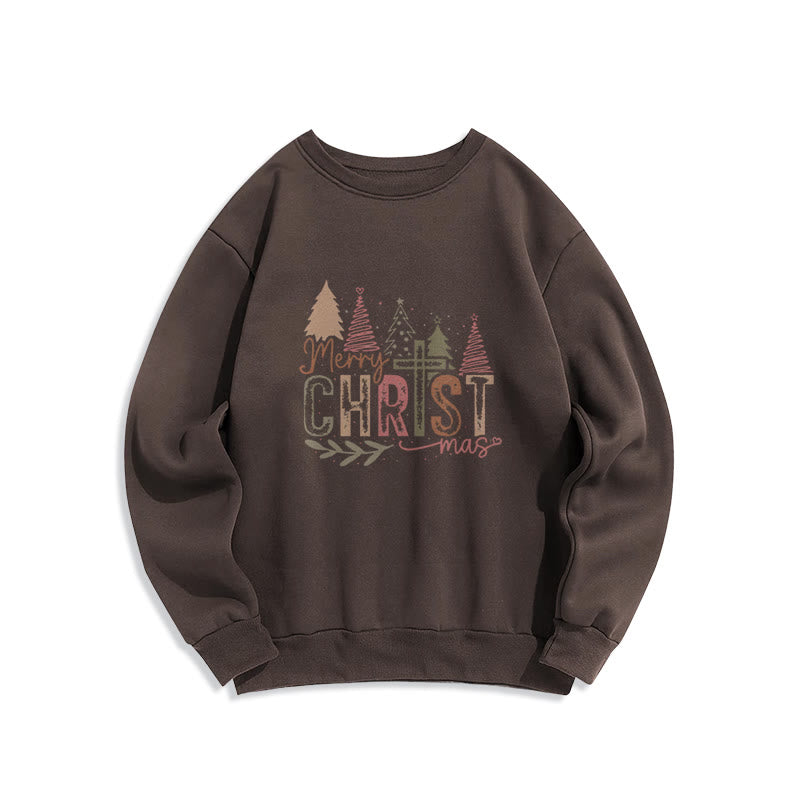 Christianartworkshop Sweatshirt mit religiösem Kreuz- und Baum-Design „Merry Christmas“ aus Polyester mit Fleecefutter - Braun - 2XL - image 6