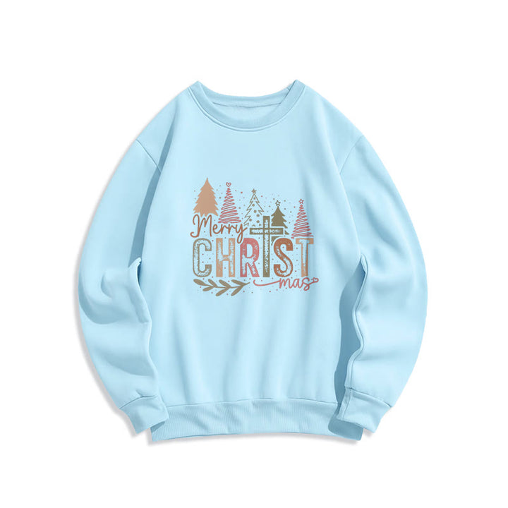 Christianartworkshop Fröhliche Weihnachten Religiöses Kreuz- und Baumdesign Fleecegefüttertes Polyester-Sweatshirt - Blau - 2XL - image 3