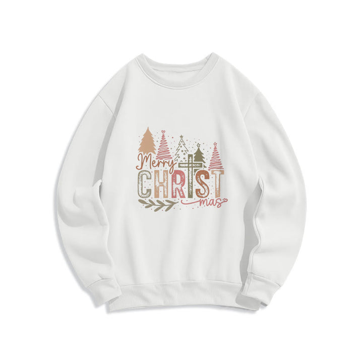 Christianartworkshop Fröhliche Weihnachten Religiöses Kreuz- und Baumdesign Fleecegefüttertes Polyester-Sweatshirt - Weiß - 2XL - image 0