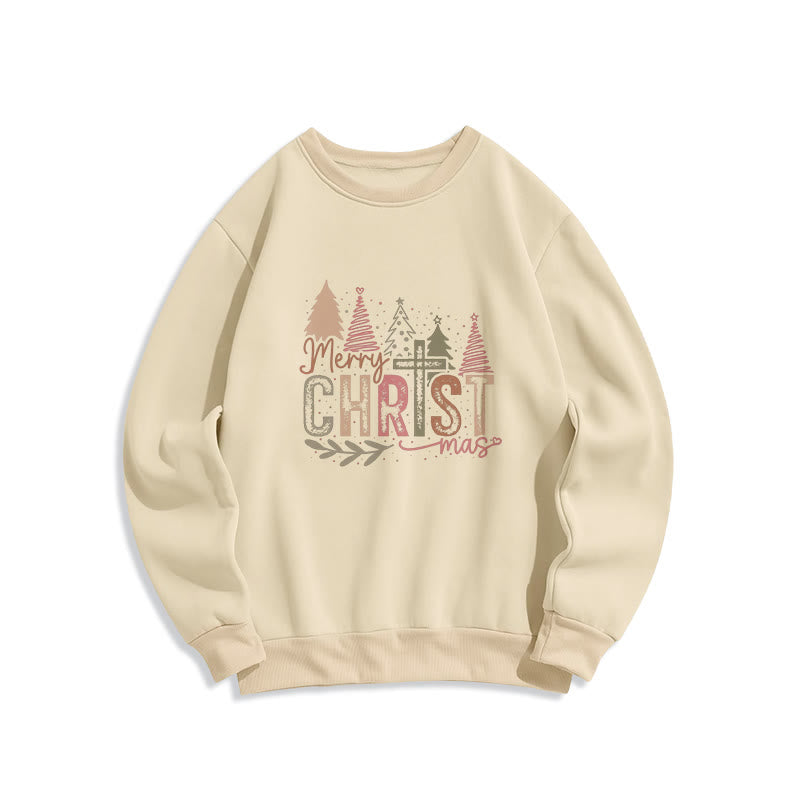 Christianartworkshop Fröhliche Weihnachten Religiöses Kreuz- und Baumdesign Fleecegefüttertes Polyester-Sweatshirt - Beige - 2XL - image 1