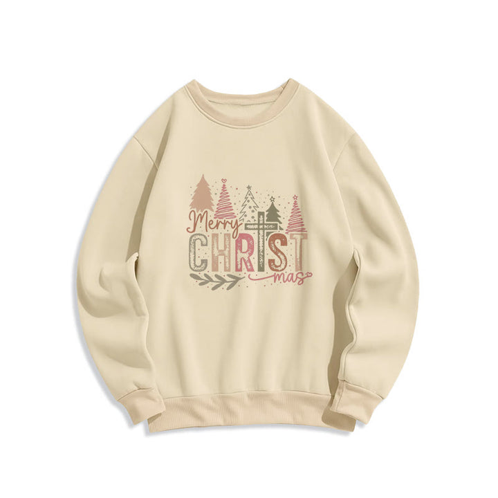 Christianartworkshop Fröhliche Weihnachten Religiöses Kreuz- und Baumdesign Fleecegefüttertes Polyester-Sweatshirt - Beige - 2XL - image 1