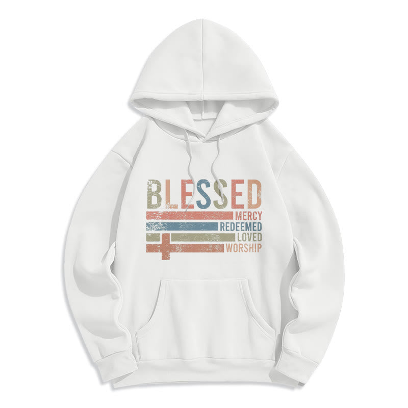 Christianartworkshop Faith – Zentrierter, gesegneter Kreuz-Grafik-Kapuzenpullover aus Polyester mit Fleecefutter - Weiß - 2XL - image 6