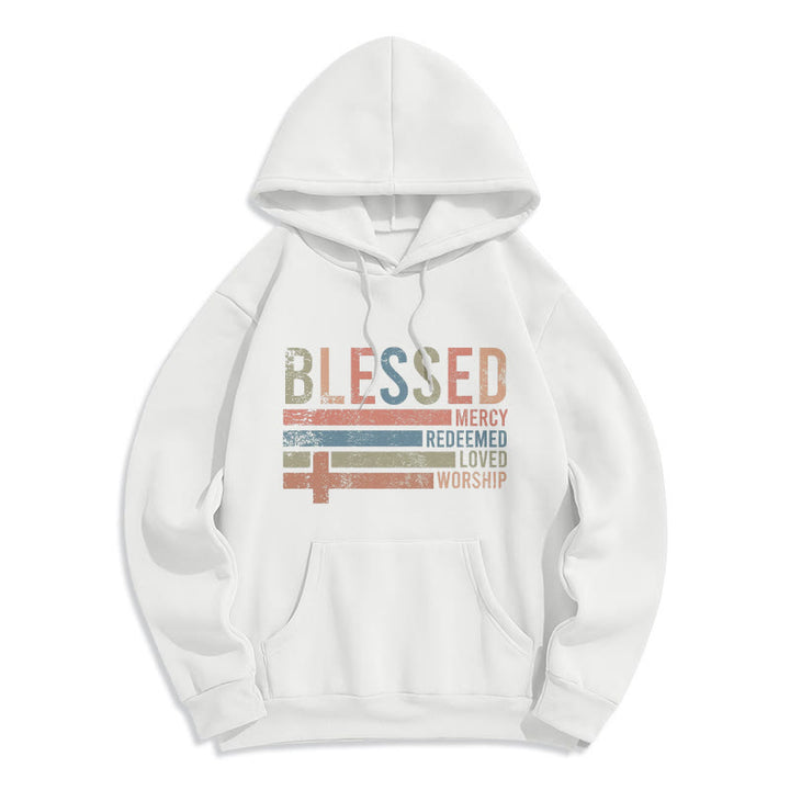 Christianartworkshop Faith – Zentrierter, gesegneter Kreuz-Grafik-Kapuzenpullover aus Polyester mit Fleecefutter - Weiß - 2XL - image 6