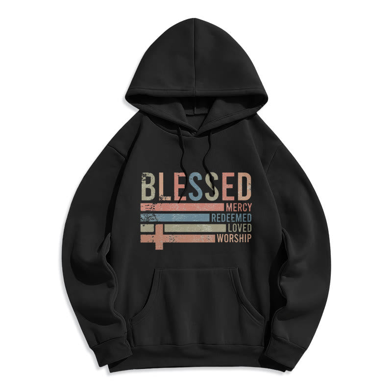 Christianartworkshop Faith – Zentrierter, gesegneter Kreuz-Grafik-Kapuzenpullover aus Polyester mit Fleecefutter - Schwarz - 2XL - image 0
