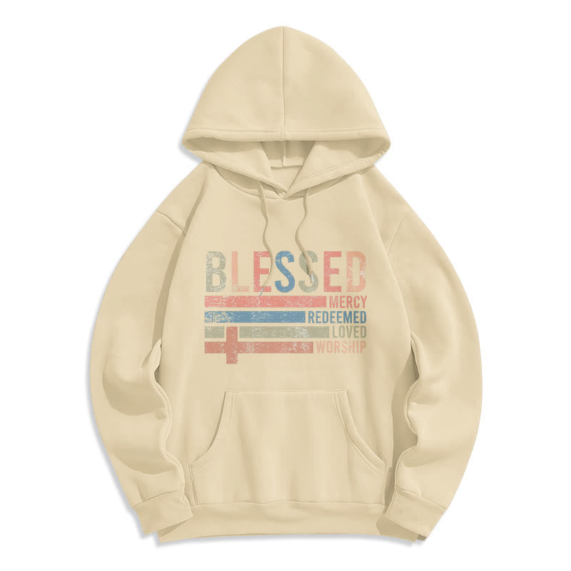 Christianartworkshop Faith – Zentrierter, gesegneter Kreuz-Grafik-Kapuzenpullover aus Polyester mit Fleecefutter - Beige - 2XL - image 3