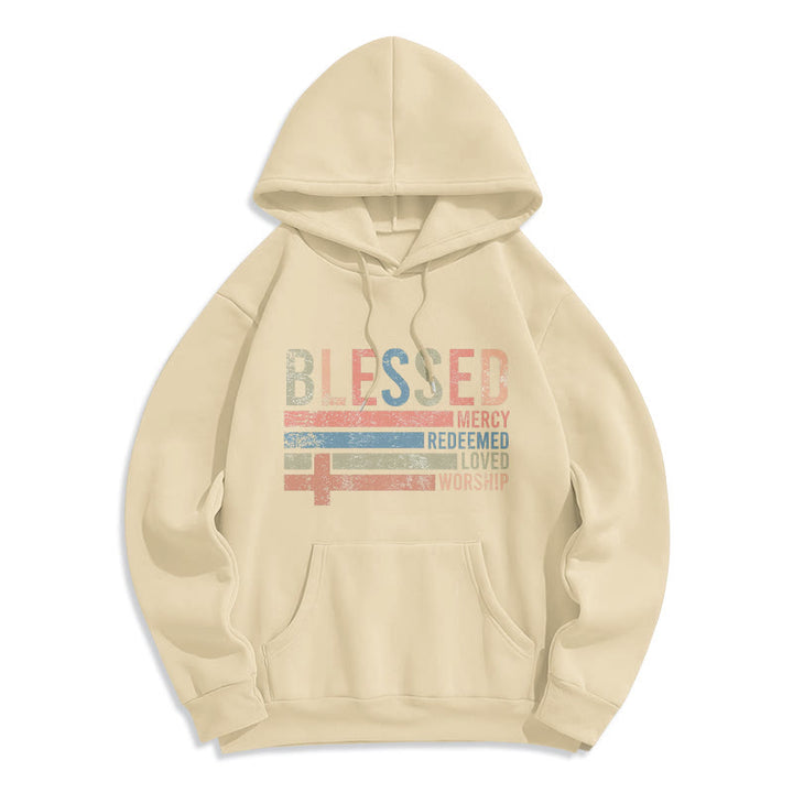 Christianartworkshop Faith – Zentrierter, gesegneter Kreuz-Grafik-Kapuzenpullover aus Polyester mit Fleecefutter - Beige - 2XL - image 3