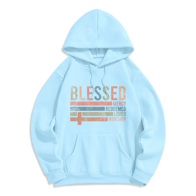 Christianartworkshop Faith – Zentrierter, gesegneter Kreuz-Grafik-Kapuzenpullover aus Polyester mit Fleecefutter - Blau - 2XL - image 5