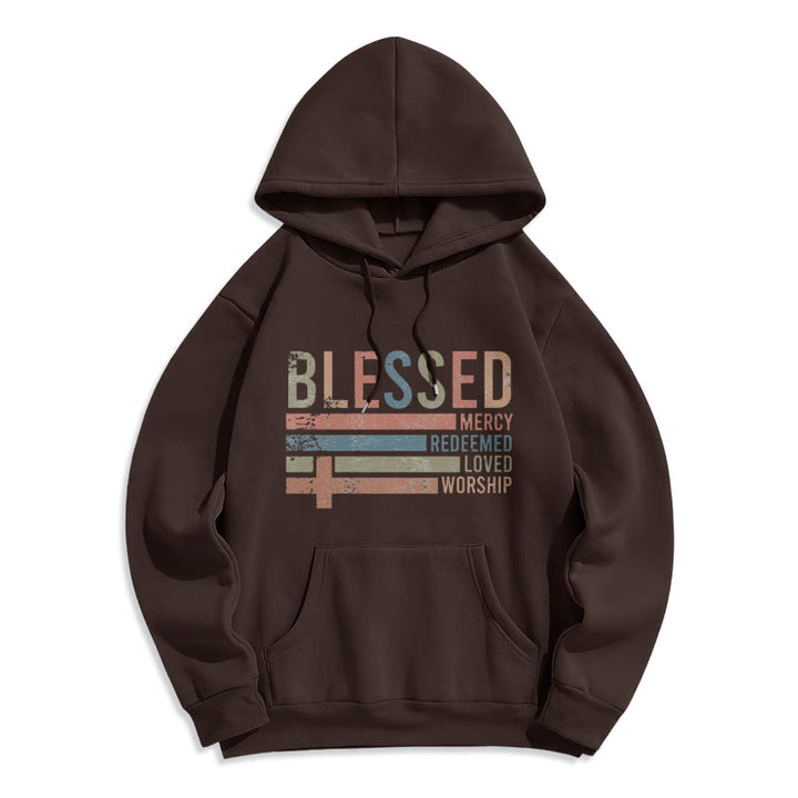 Christianartworkshop Faith – Zentrierter, gesegneter Kreuz-Grafik-Kapuzenpullover aus Polyester mit Fleecefutter - Braun - 2XL - image 8