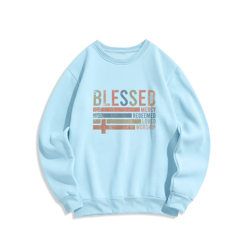 Christianartworkshop Faith - Inspired Blessed Cross Graphic Fleece Lined Polyester Sweatshirt - Blau - 2XL - image 3