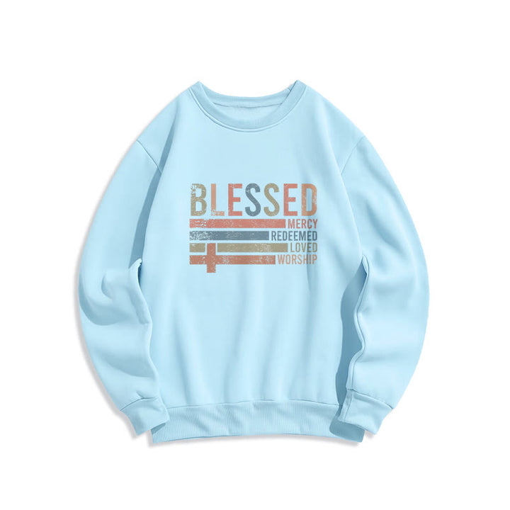 Christianartworkshop Faith - Inspired Blessed Cross Graphic Fleece Lined Polyester Sweatshirt - Blau - 2XL - image 3