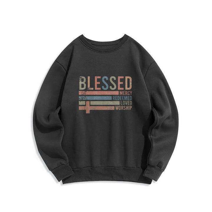 Christianartworkshop Faith - Inspired Blessed Cross Graphic Fleece Lined Polyester Sweatshirt - Schwarz - 2XL - image 0