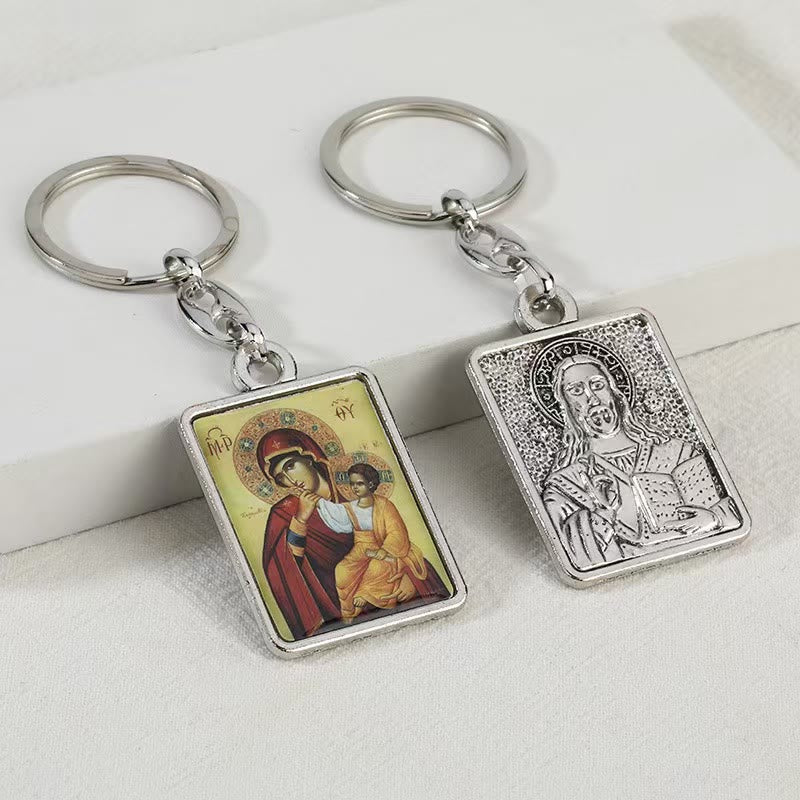 Christianartworkshop Künstlerischer religiöser doppelseitiger Schlüsselanhänger: Ein einzigartiger Ausdruck göttlicher Verbindung - Maria und Jesus -3 - image 3