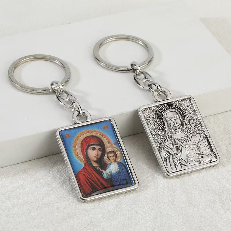 Christianartworkshop Künstlerischer religiöser doppelseitiger Schlüsselanhänger: Ein einzigartiger Ausdruck göttlicher Verbindung - Maria und Jesus -1 - image 1