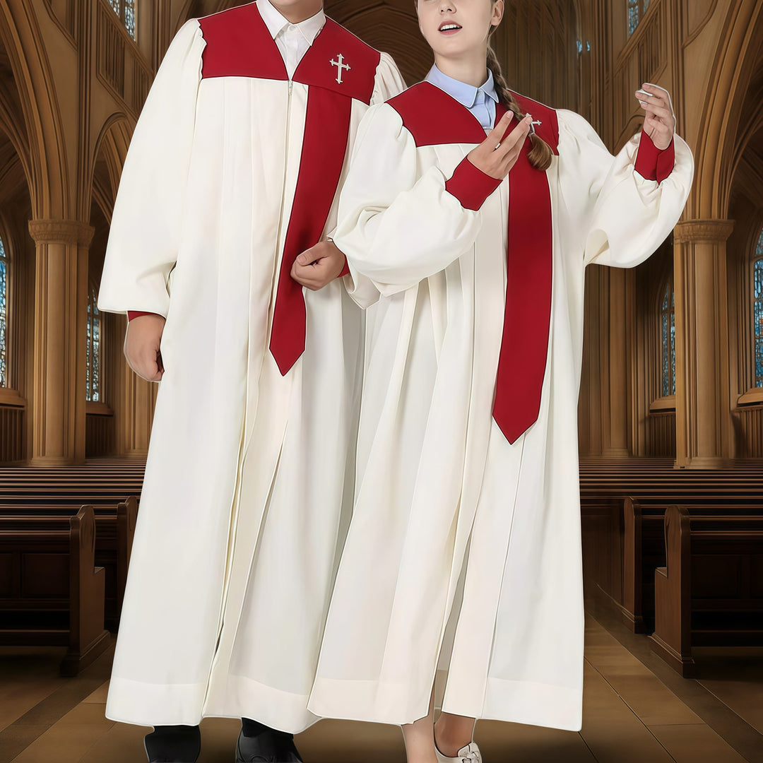 Christianartworkshop Markante weiße Kirchenrobe mit rotem Kragen und Kreuzemblem - 3XL - image 0