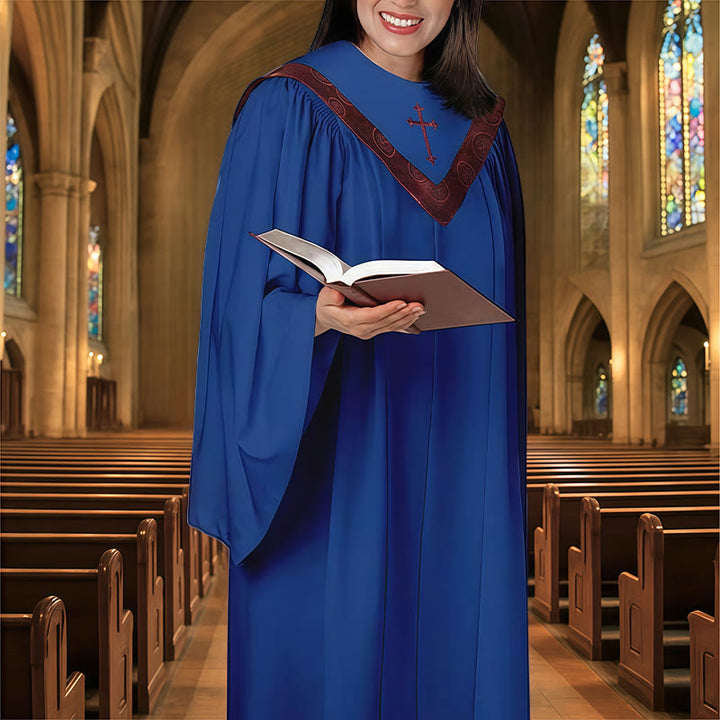 Christianartworkshop Formelle, mehrfarbige Kirchenrobe für Geistliche mit Kreuz und gemustertem Kragen - 3XL - Blau - image 7