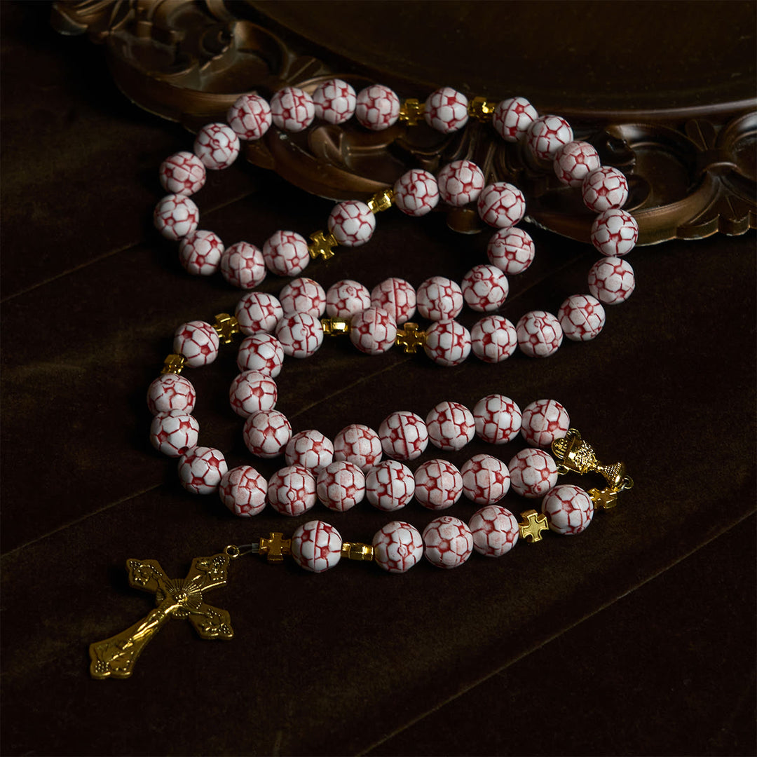 Christianartworkshop Zweifarbiger Fußball-Rosenkranz „Glaube und Sieg“ mit Kruzifix und Heiligem Gral - image 2
