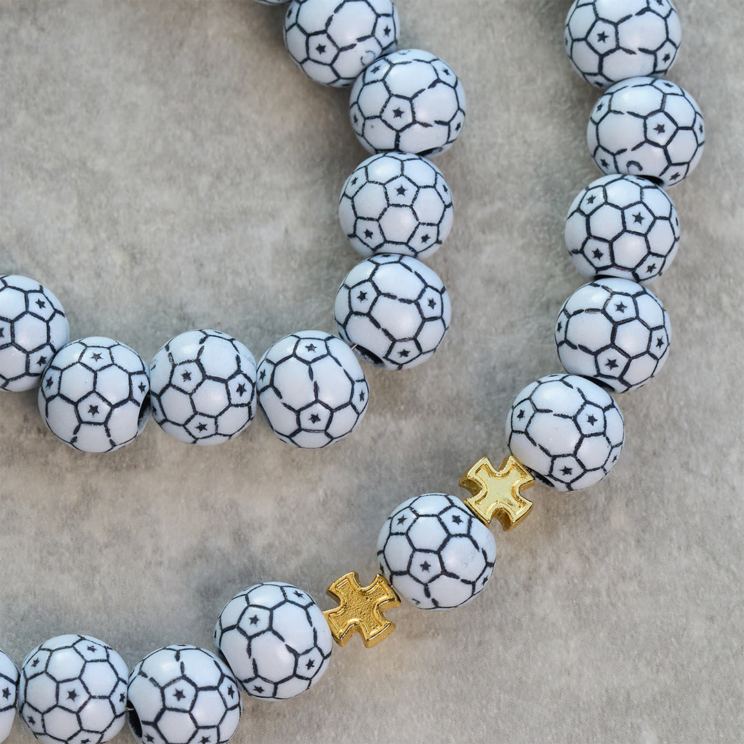 Christianartworkshop Zweifarbiger Fußball-Rosenkranz „Glaube und Sieg“ mit Kruzifix und Heiligem Gral - image 15