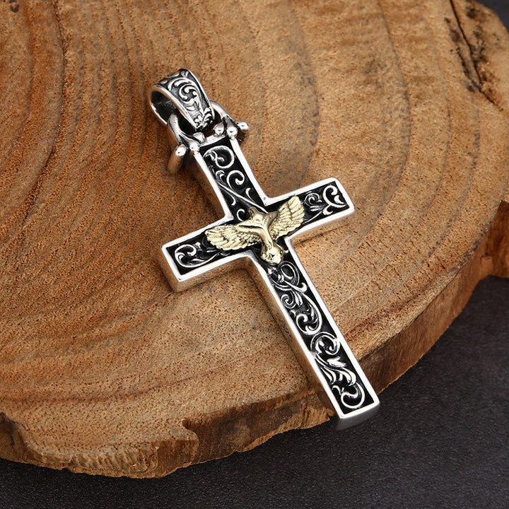 Christianartworkshop Aufwendig gearbeitete Halskette aus Sterlingsilber mit Kreuz und goldener Taube: Eine exquisite Verbindung von Detailverliebtheit und Hingabe - image 3