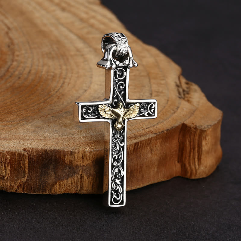 Christianartworkshop Aufwendig gearbeitete Halskette aus Sterlingsilber mit Kreuz und goldener Taube: Eine exquisite Verbindung von Detailverliebtheit und Hingabe - image 4