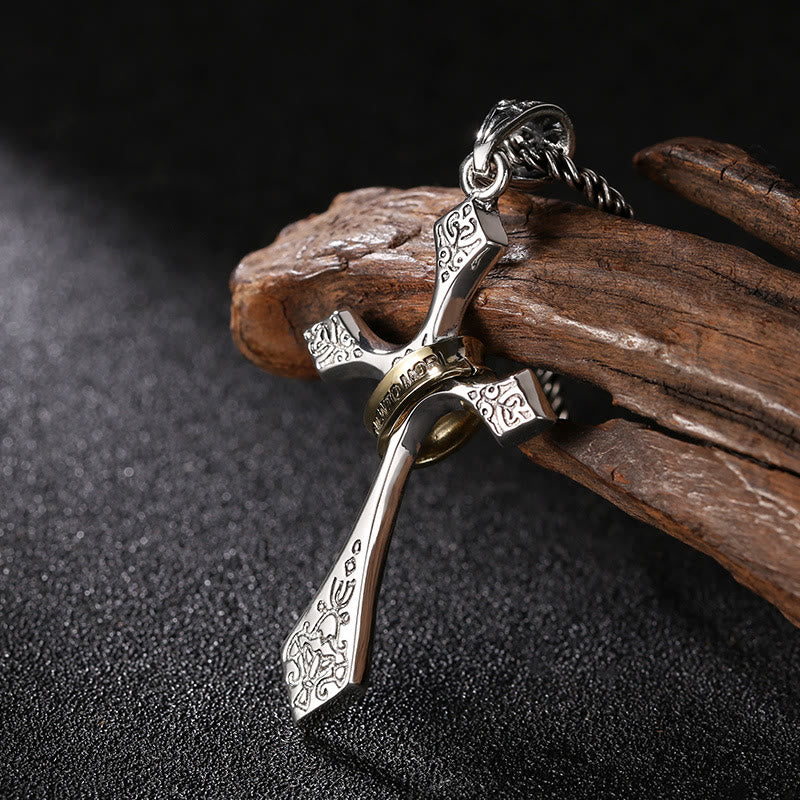 Christianartworkshop Klassische Kreuzkette aus Sterlingsilber mit drehbarem Ring: Ein tiefgründiges Symbol ewigen Glaubens - image 1