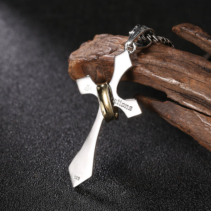 Christianartworkshop Klassische Kreuzkette aus Sterlingsilber mit drehbarem Ring: Ein tiefgründiges Symbol ewigen Glaubens - image 3