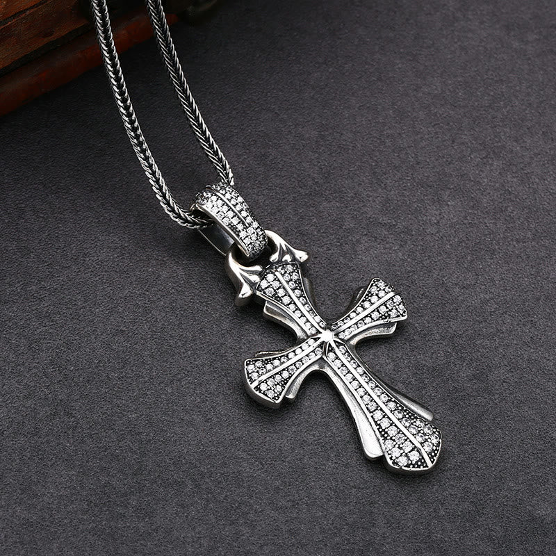Christianartworkshop Klassische Kreuzkette aus Sterlingsilber mit schillernden Steinen: Ein tiefgründiges Symbol des Glaubens - image 1