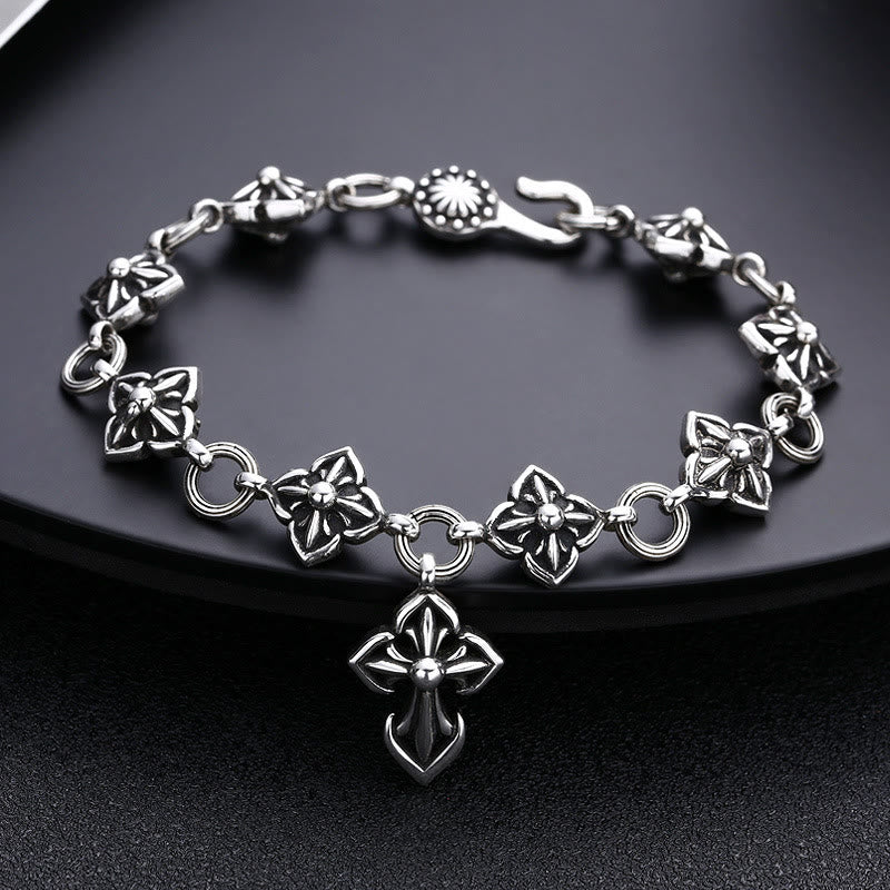 Christianartworkshop – Kreuzarmband aus Sterlingsilber im Retro-Stil mit Blumenmotiven: Ein nostalgisches Zeichen des Glaubens - 925er Sterlingsilber - image 0