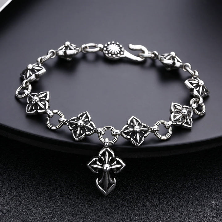 Christianartworkshop – Kreuzarmband aus Sterlingsilber im Retro-Stil mit Blumenmotiven: Ein nostalgisches Zeichen des Glaubens - 925er Sterlingsilber - image 0