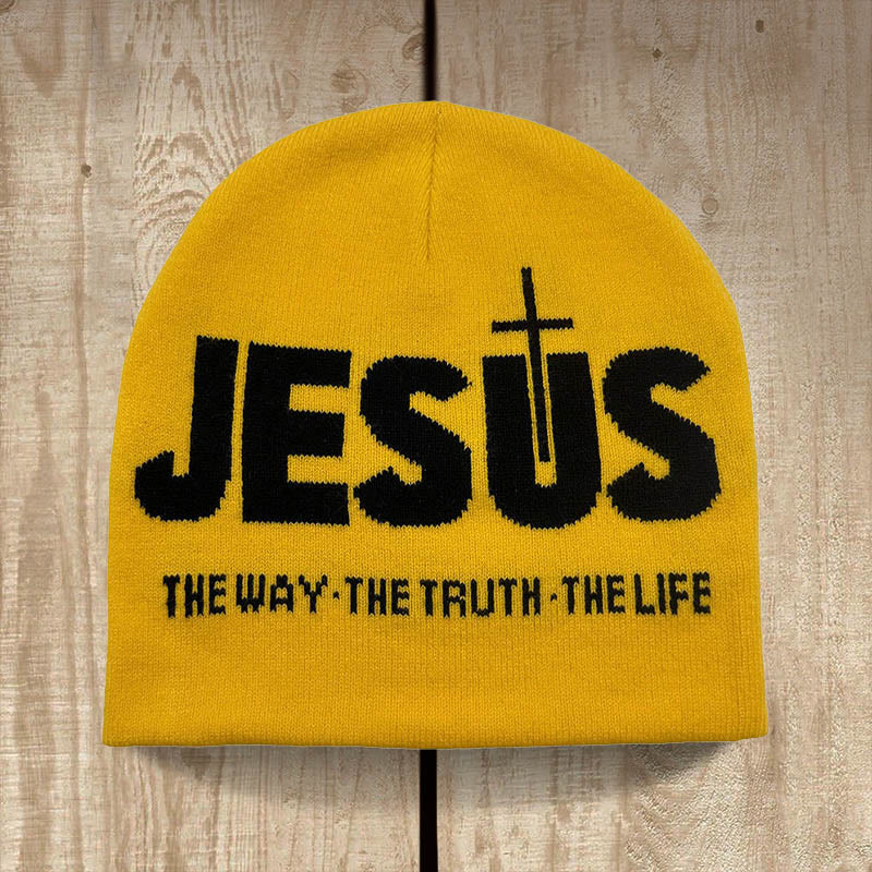 Christianartworkshop JESUS Jacquard Herbst/Winter Outdoor Radfahren Strickmütze - Gelb und Schwarz - image 1