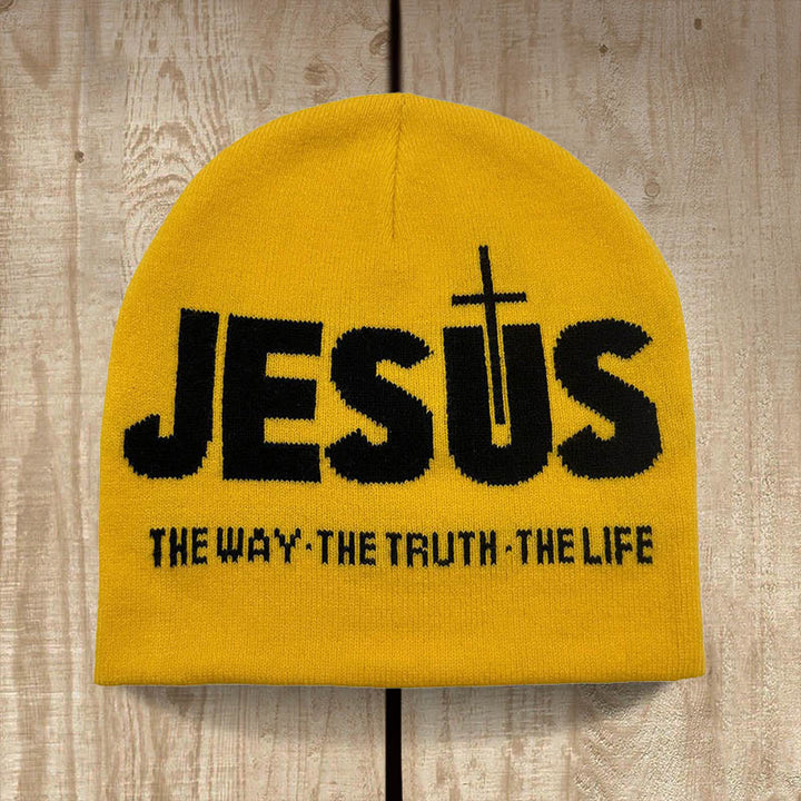 Christianartworkshop JESUS Jacquard Herbst/Winter Outdoor Radfahren Strickmütze - Gelb und Schwarz - image 1