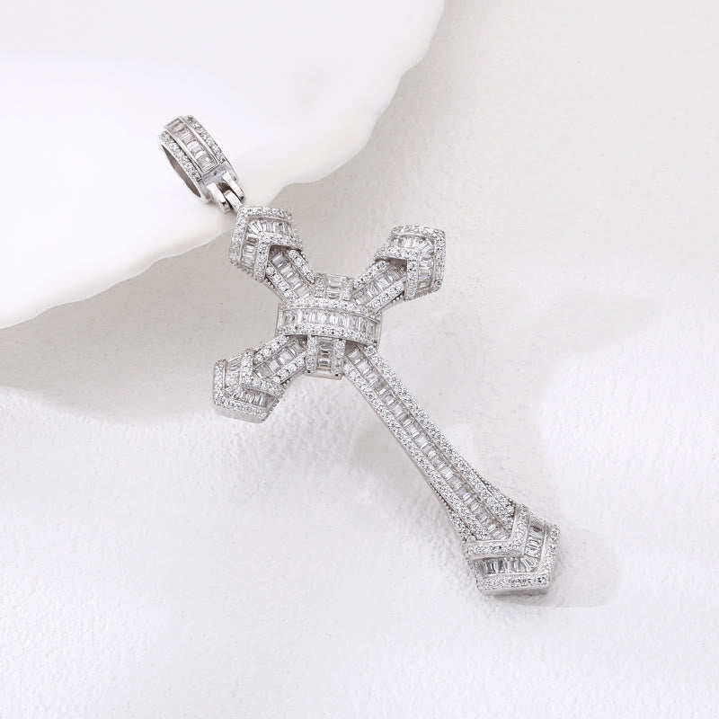 Christianartworkshop Künstlerischer, diamantbesetzter Silberkreuz-Anhänger: Eine einzigartige Verbindung von Eleganz und Glauben - 925 Sterlingsilber - image 0