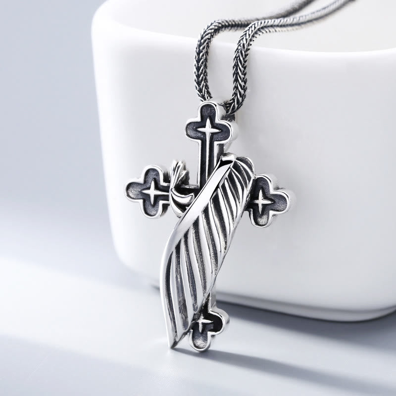 Christianartworkshop Retro-Anhänger mit Flügelkreuz aus Sterlingsilber: Ein nostalgisches Symbol des Glaubens - 925 Sterlingsilber - image 0