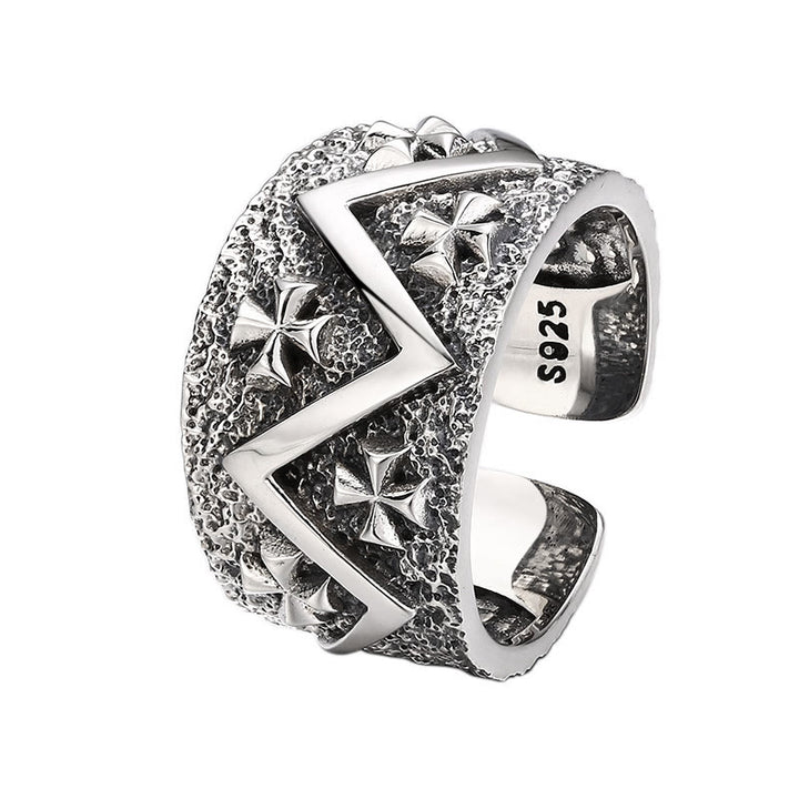 Christianartworkshop Klassischer 925er Silberkreuz-Ring mit Muster: Ein tiefgründiges Symbol des Glaubens - image 4