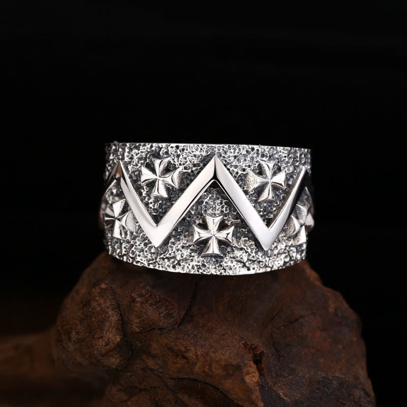 Christianartworkshop Klassischer 925er Silberkreuz-Ring mit Muster: Ein tiefgründiges Symbol des Glaubens - 925er Sterlingsilber - image 0