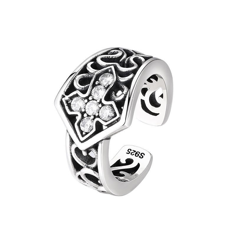 Christianartworkshop Handgefertigter offener Kreuzring aus 925er Silber mit Zirkon: Eine seltene Verschmelzung von Handwerkskunst und Glauben - image 4