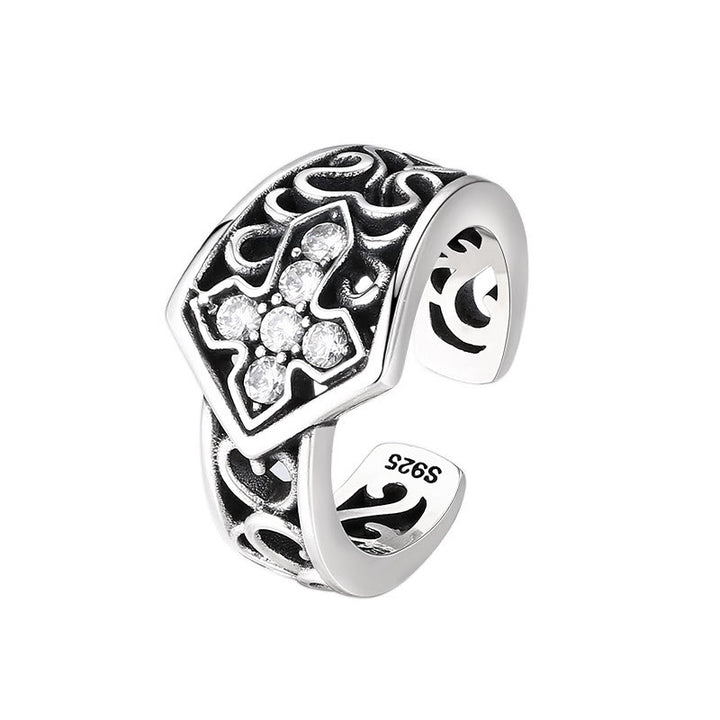 Christianartworkshop Handgefertigter offener Kreuzring aus 925er Silber mit Zirkon: Eine seltene Verschmelzung von Handwerkskunst und Glauben - image 4