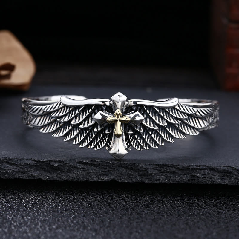 Christianartworkshop Vintage-Armband mit zweifarbigem silbernen Flügelkreuz-Ornament: Ein wertvolles Symbol spiritueller Verbundenheit - 925 Sterlingsilber - image 0