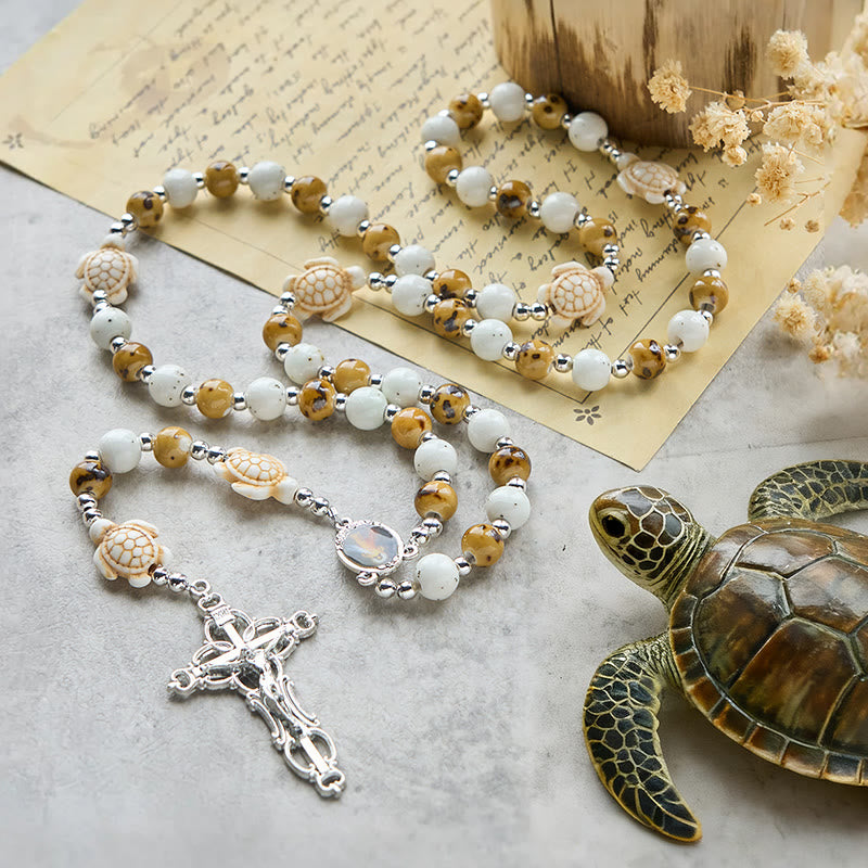 Christianartworkshop Divine Care Schildkröte mit warmen gelben Perlen und Tierrosenkranz „Our Lord's Mercy“ - Gebetsrosenkranz mit Schildkrötenmotiv - image 0