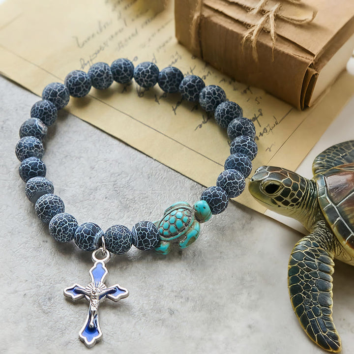 Christianartworkshop Ocean's Faith mit mehrfarbigem Naturstein und Schildkröten-Charm-Tierarmband - Schwarzer Achat mattiert - image 42